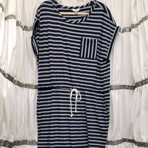 Terra & Sky Dresses & Skirts - Terra & Sky Navy & White Stripe Tie Waist Dress 0X